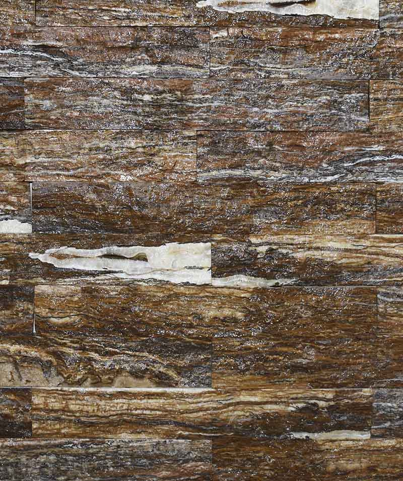 split face natural stone wall cladding with brown, cream, and grey textured layered surface for interior and exterior wall applications.